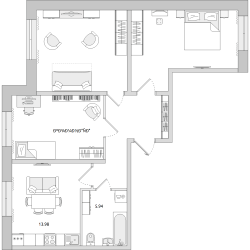 Трёхкомнатная квартира 78 м²